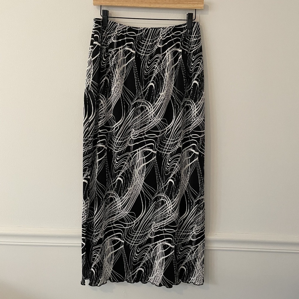 Notations Micro Pleated Abstract Black Maxi Skirt L Y2K‎ Whimsigoth Fairy Grunge